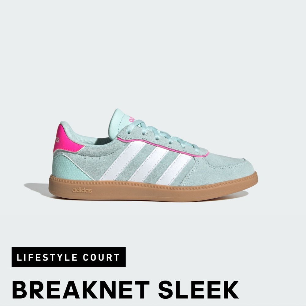 Adidas Breaknet Sleek Court Sneakers Halo Mint/Pink Size 4.5 Low Top Casual Shoe